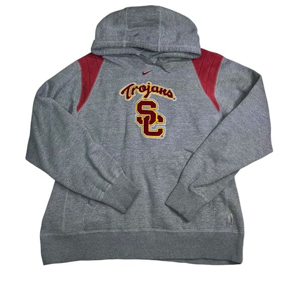 USC Trojans Nike Hoodie Size Large Embroidered Logo Red Gray Pullover - Picture 1 of 9